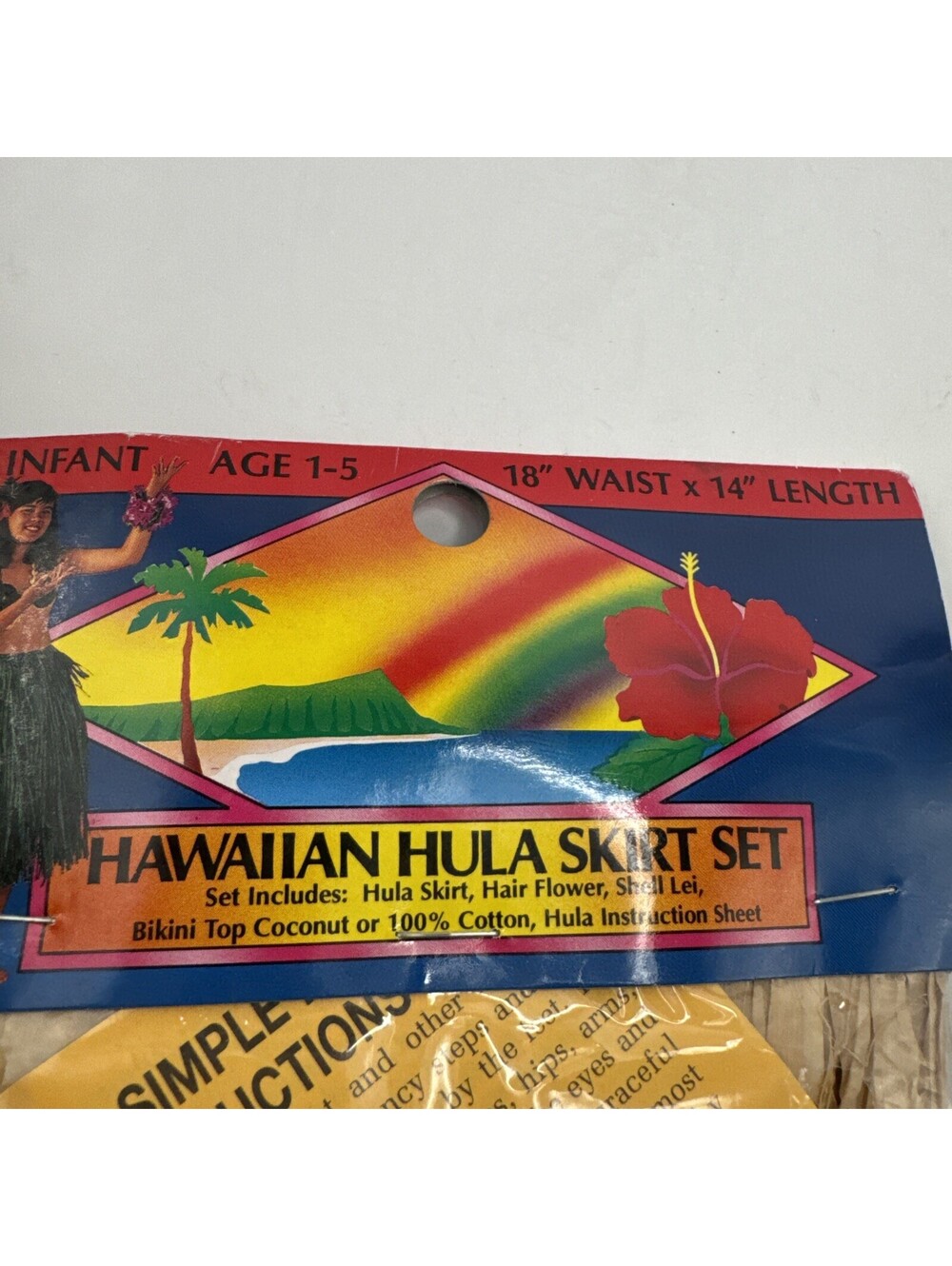 NIP Hawaiian Hula Skirt Set 18 in waist 14 in length infant -Halloween vtg